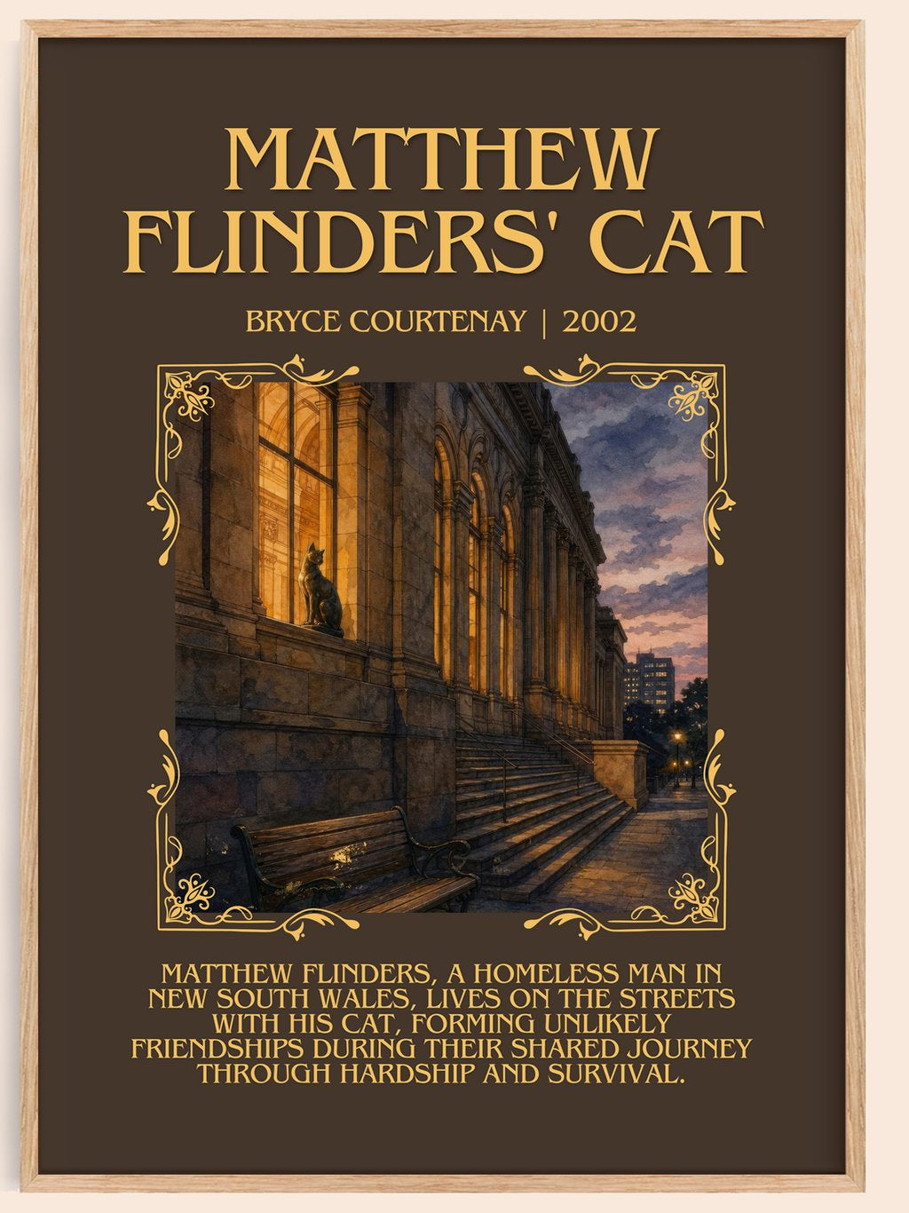 Matthew Flinders' Cat Minimalist Book Poster by Bryce Courtenay – book poster