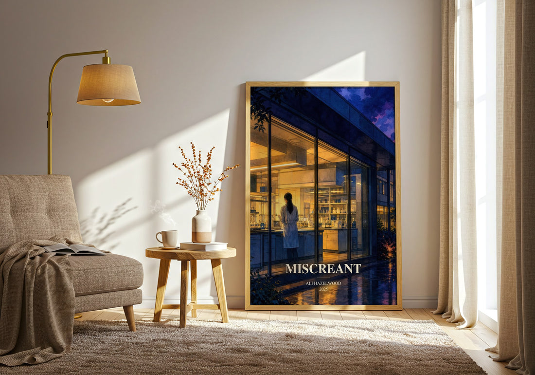 Miscreant watercolour print in frame leaning in hallway – romance wall art (mockup)