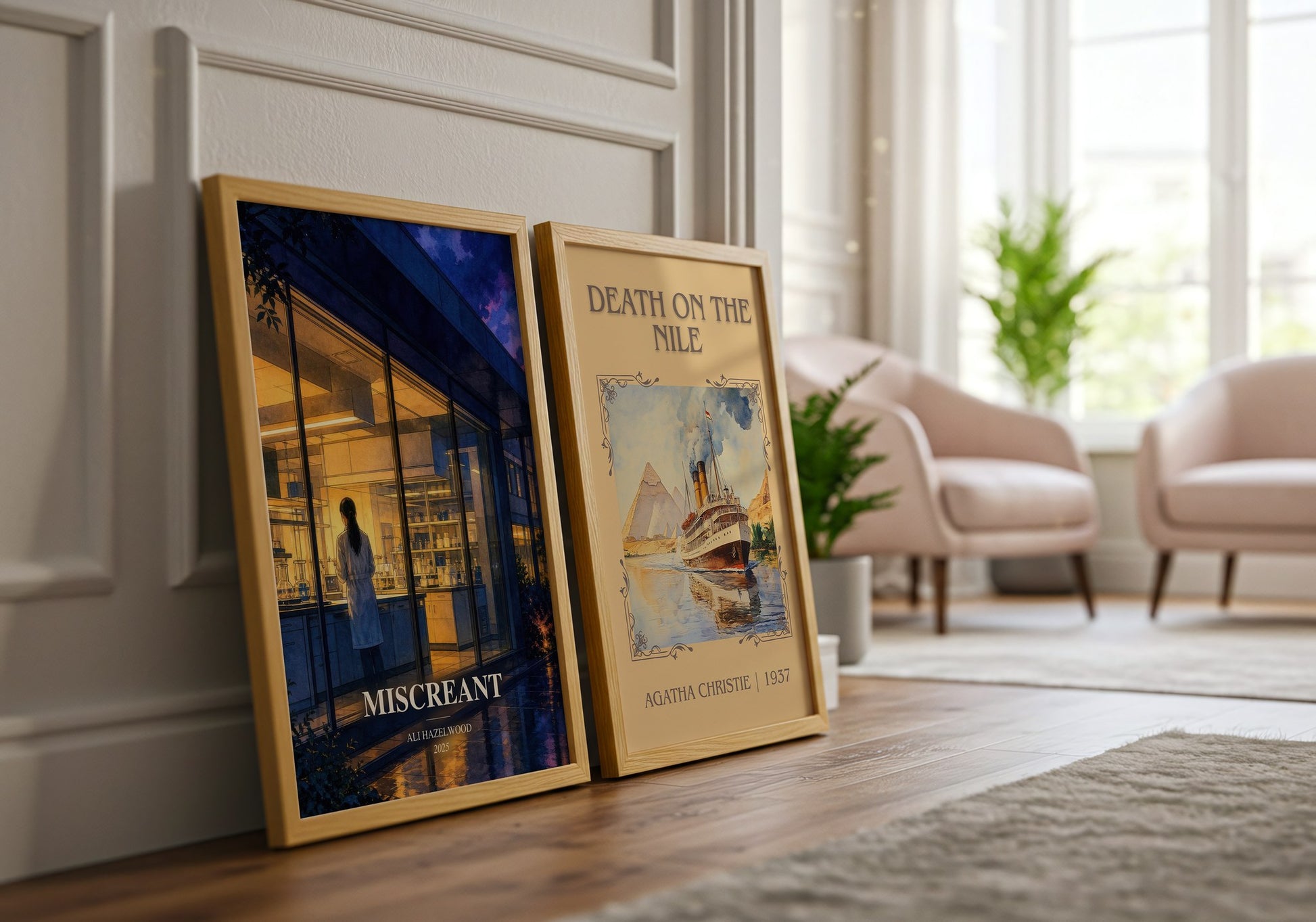 Miscreant watercolour print framed by window – literary home decor