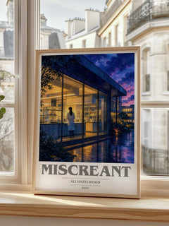 Miscreant book cover print in frame leaning in hallway – romance wall art