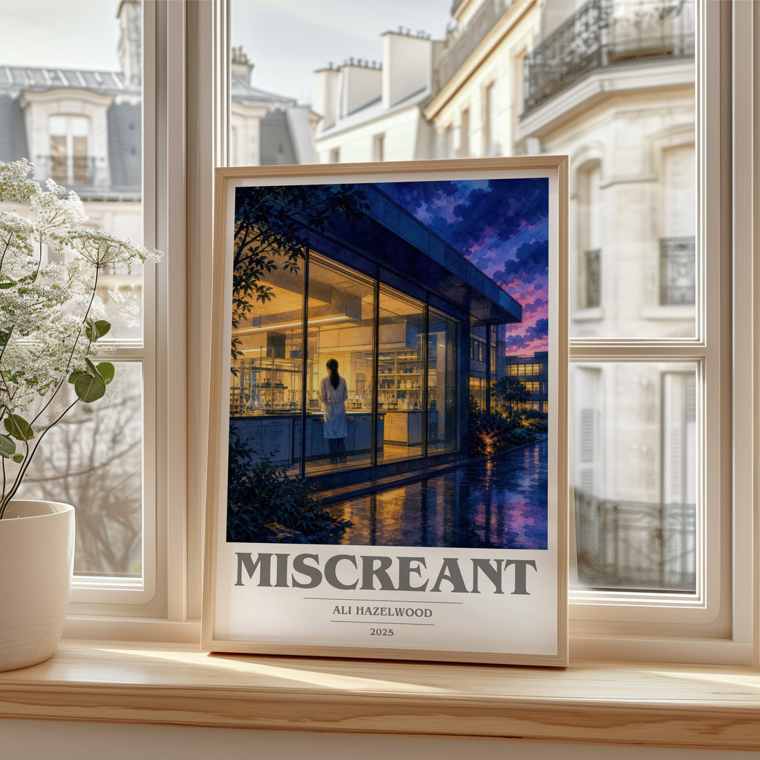 Miscreant book cover print in frame leaning in hallway – romance wall art