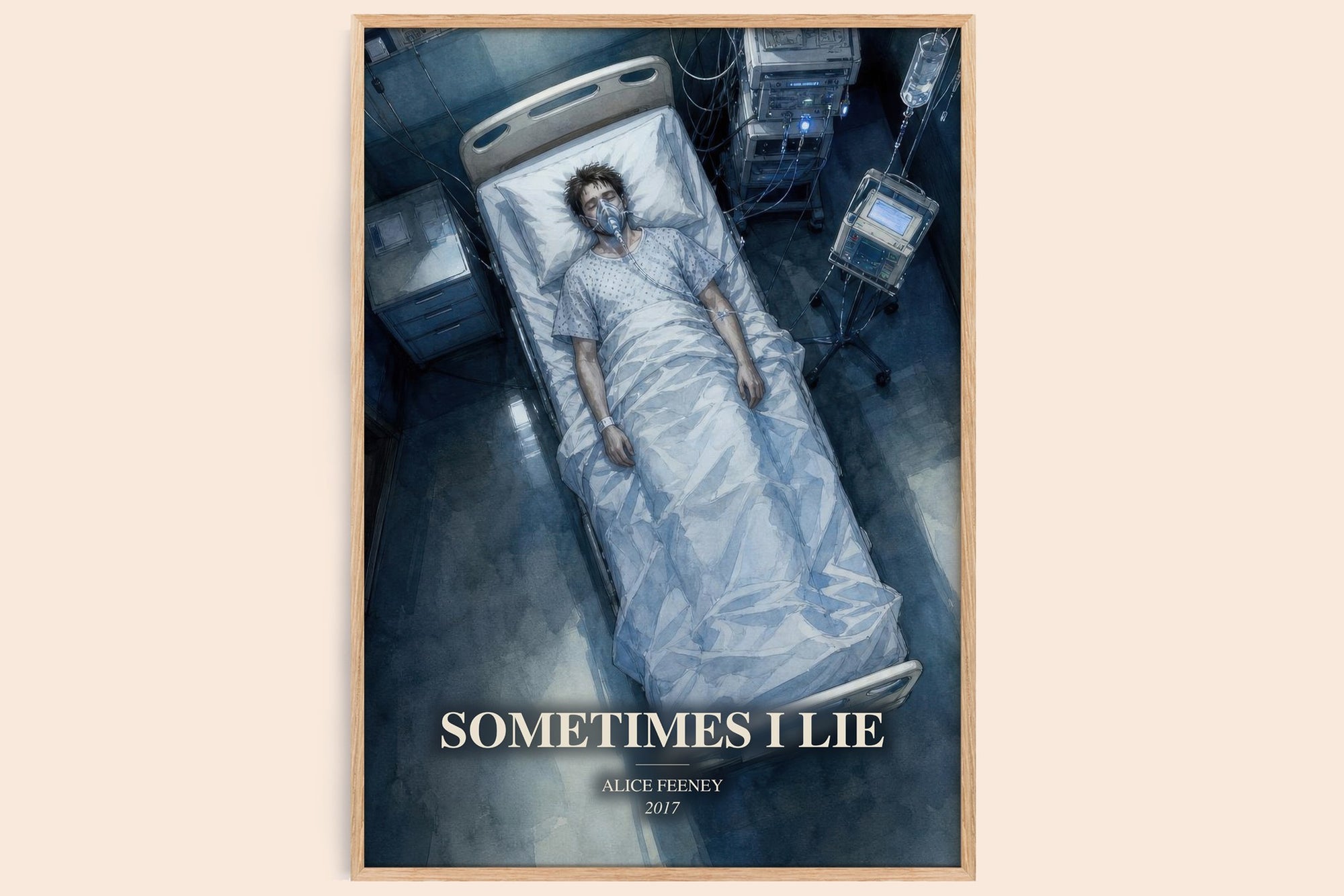 Sometimes I Lie watercolour book poster by Alice Feeney – framed literary art print