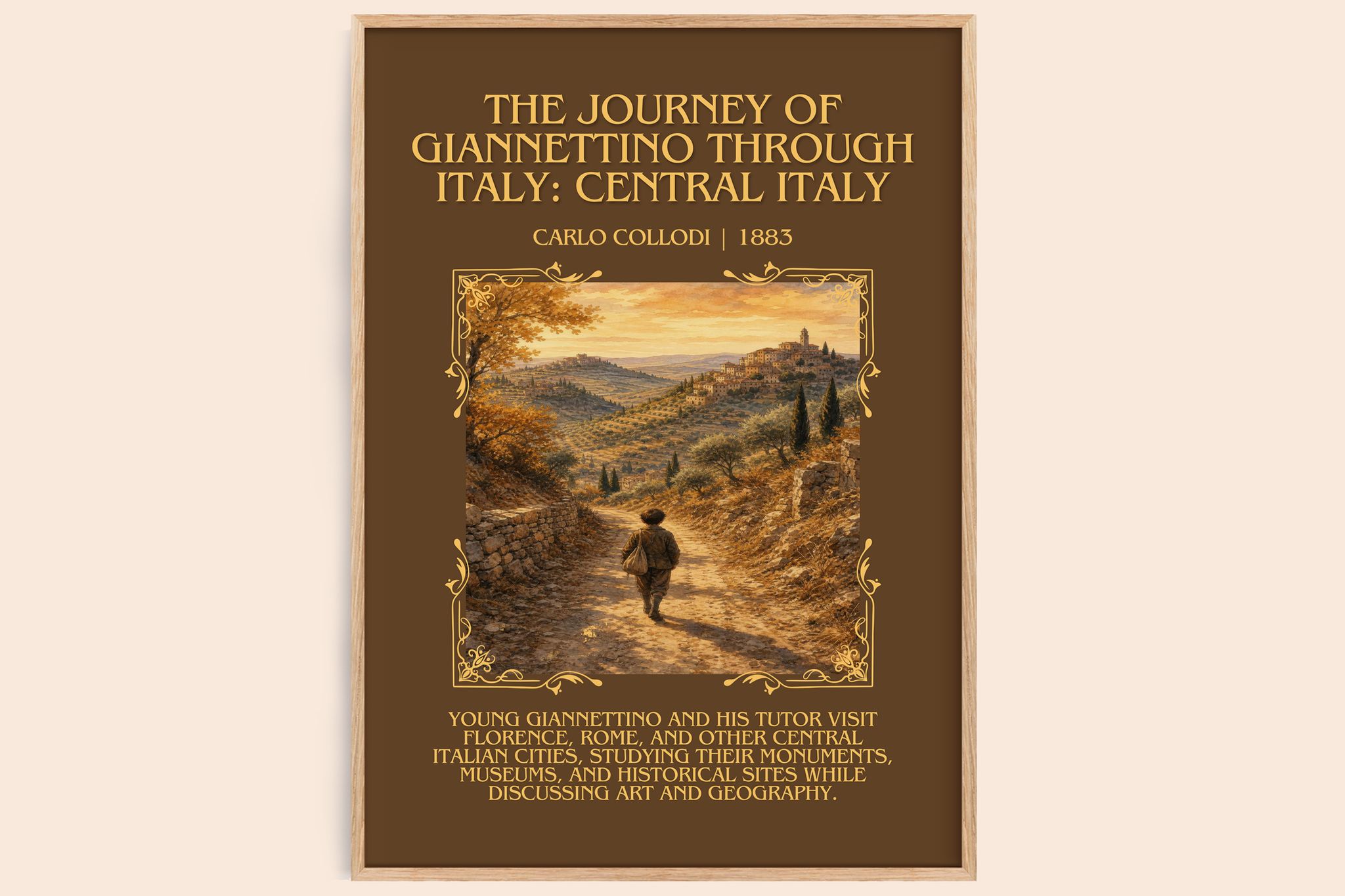 The Journey Of Giannettino Through Italy: Central Italy Minimalist Book Poster by Carlo Collodi