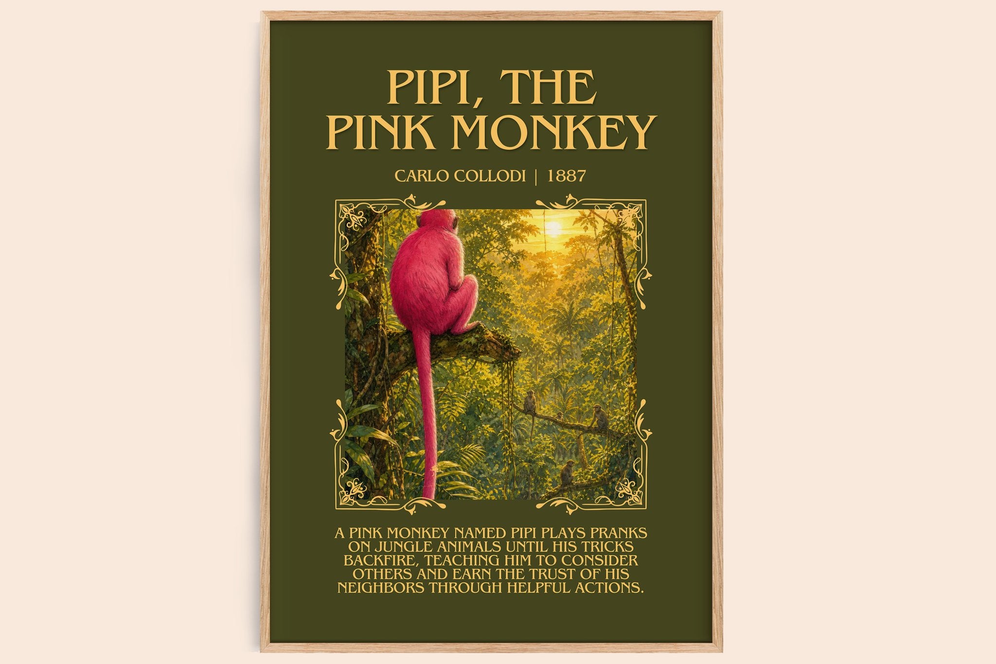 Pipi, The Pink Monkey Minimalist Book Poster by Carlo Collodi