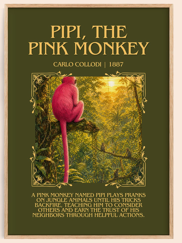 Pipi, The Pink Monkey Minimalist Book Poster by Carlo Collodi