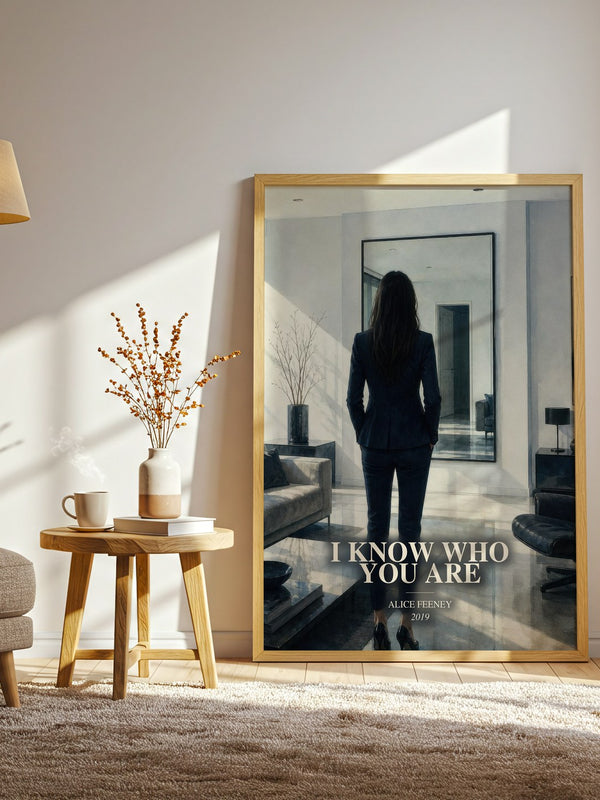 I Know Who You Are watercolour print in frame leaning in hallway – thriller wall art