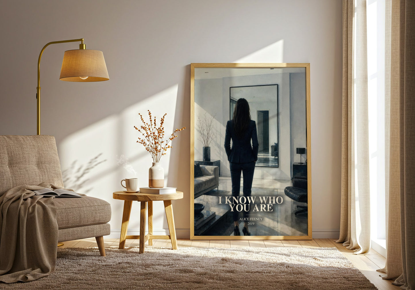 I Know Who You Are watercolour print in frame leaning in hallway – thriller wall art