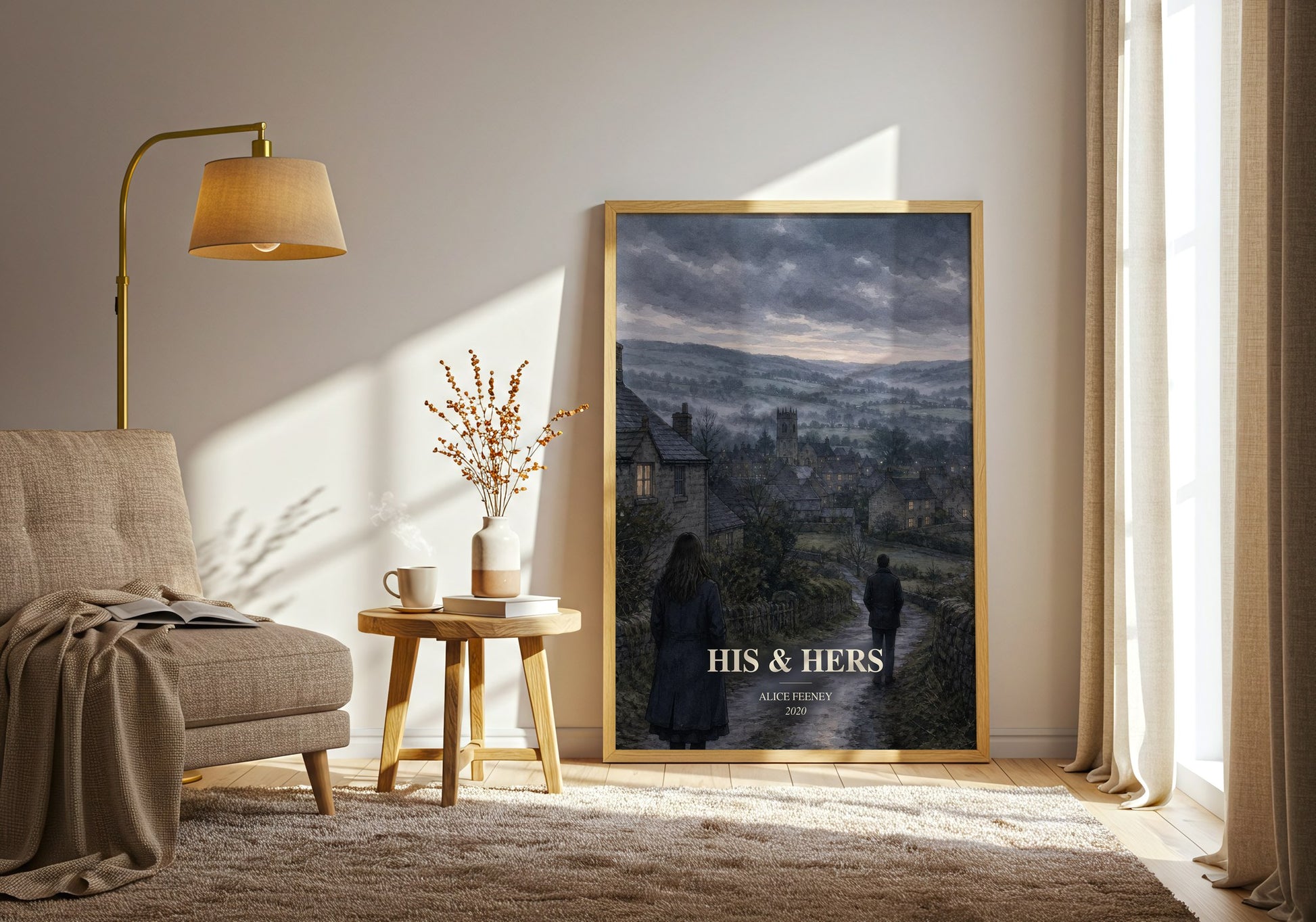 His & Hers watercolour print in frame leaning in hallway – thriller wall art