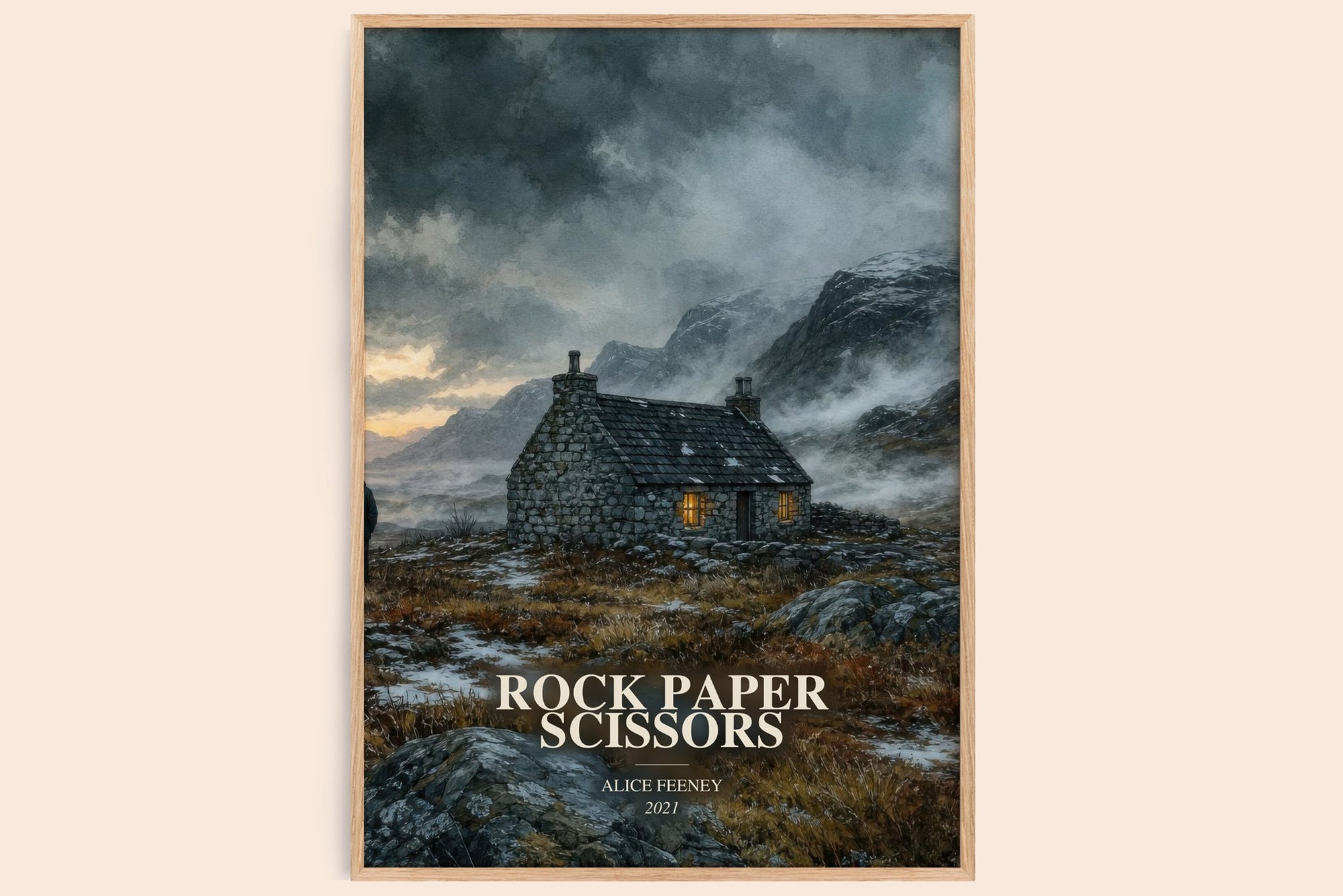 Rock Paper Scissors watercolour book poster by Alice Feeney – framed literary art print