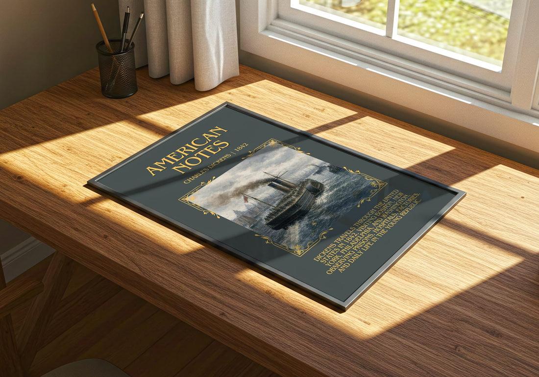 American Notes Minimalist Book Poster by Charles Dickens – print on a sunlit desk