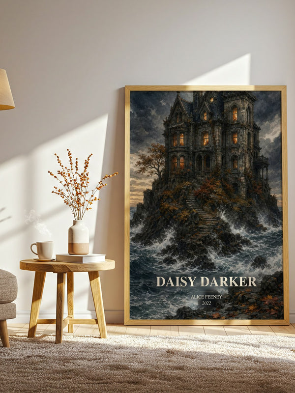 Daisy Darker watercolour print in frame leaning in hallway – thriller wall art