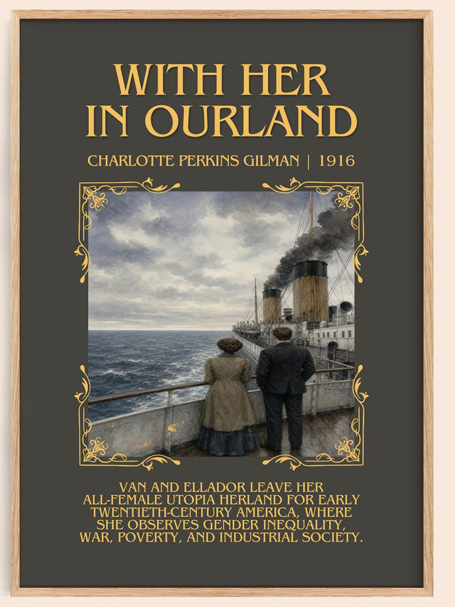 With Her In Ourland Minimalist Book Poster by Charlotte Perkins Gilman