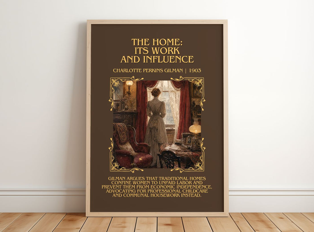 Home: Its Work And Influence Minimalist Book Poster by C. Gilman – framed print leaning on a wooden floor
