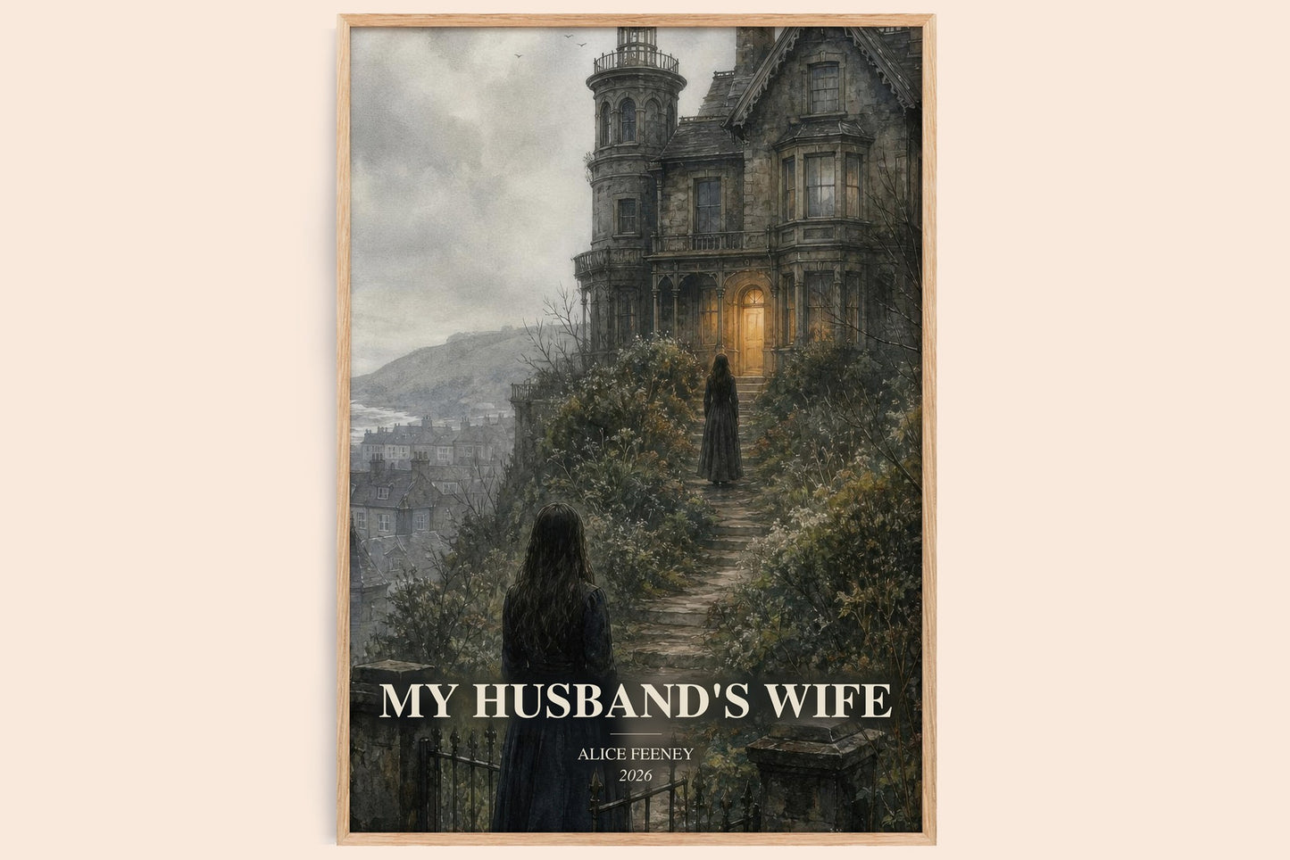 My Husband'S Wife watercolour book poster by Alice Feeney – framed literary art print