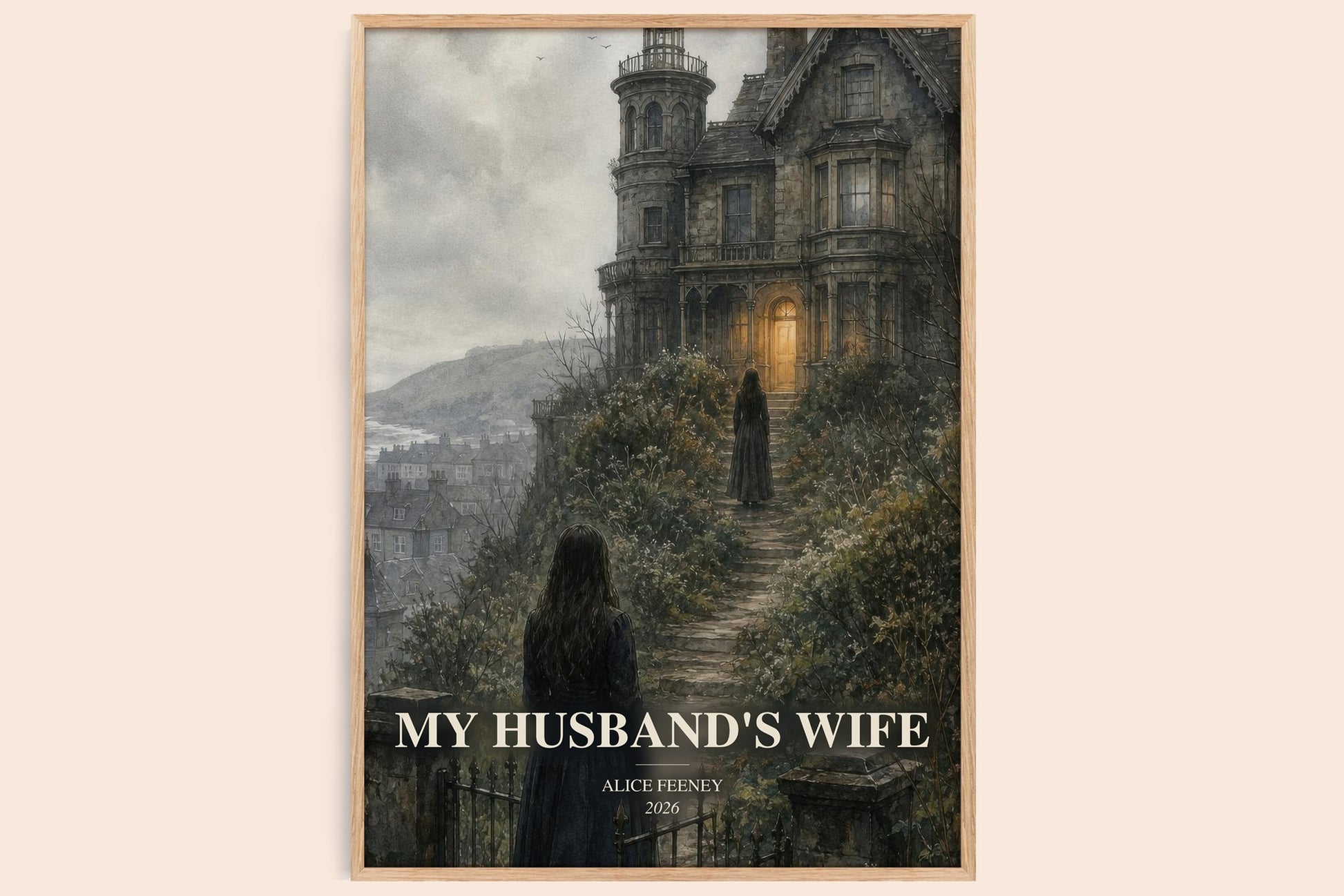 My Husband'S Wife watercolour book poster by Alice Feeney – framed literary art print