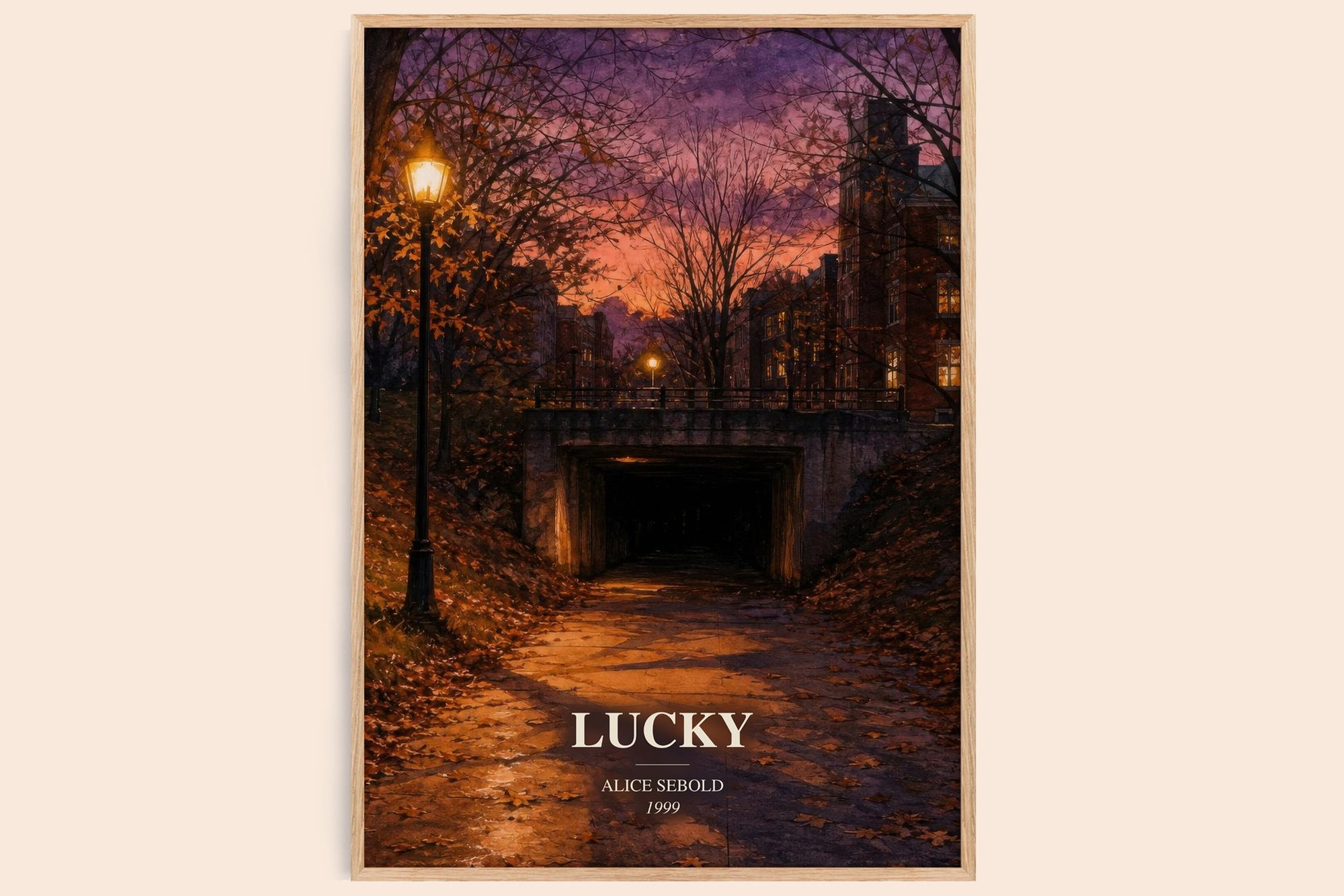 Lucky watercolour book poster by Alice Sebold – framed literary art print