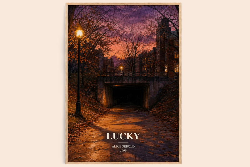 Lucky watercolour book poster by Alice Sebold – framed literary art print