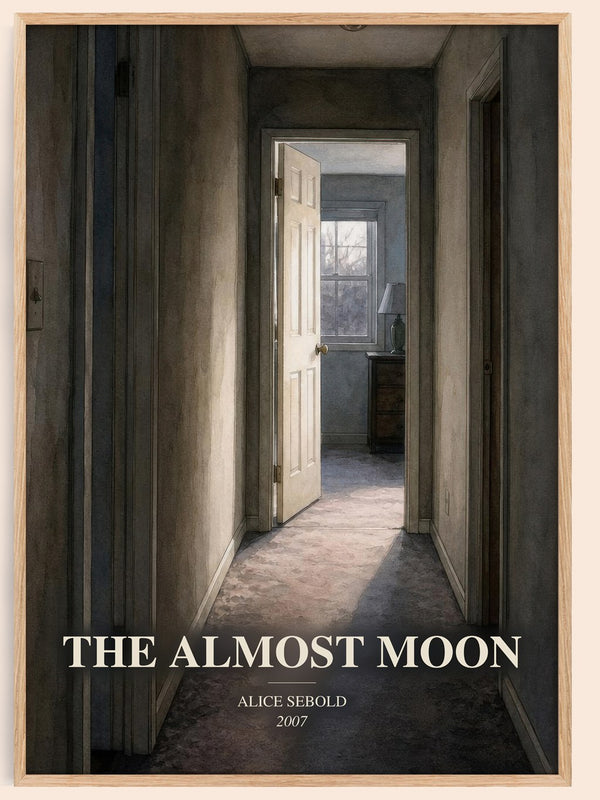 The Almost Moon watercolour book poster by Alice Sebold – framed literary art print