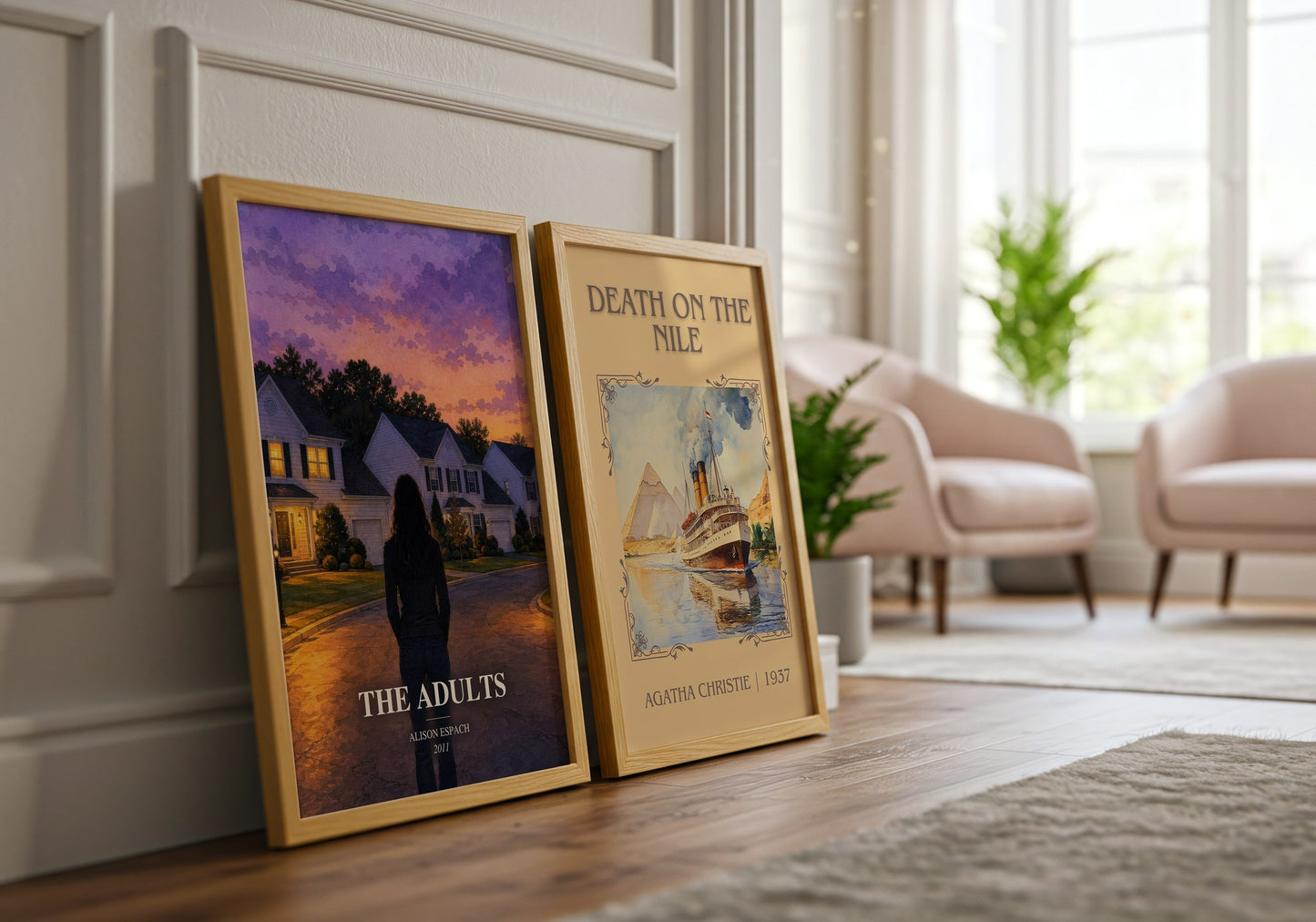 The Adults watercolour print framed by window – literary home decor