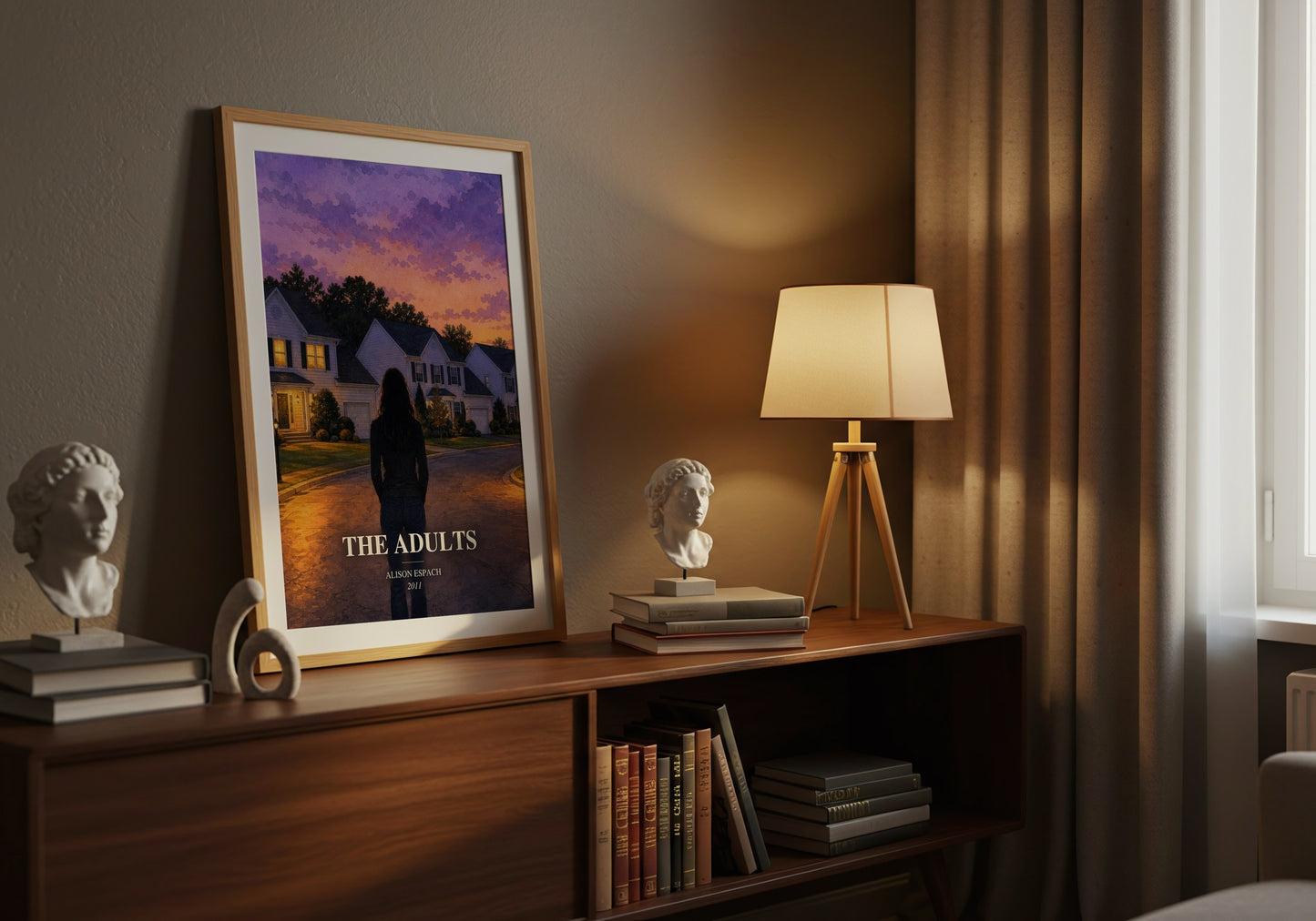 The Adults watercolour print on bookshelf – Alison Espach fan gift