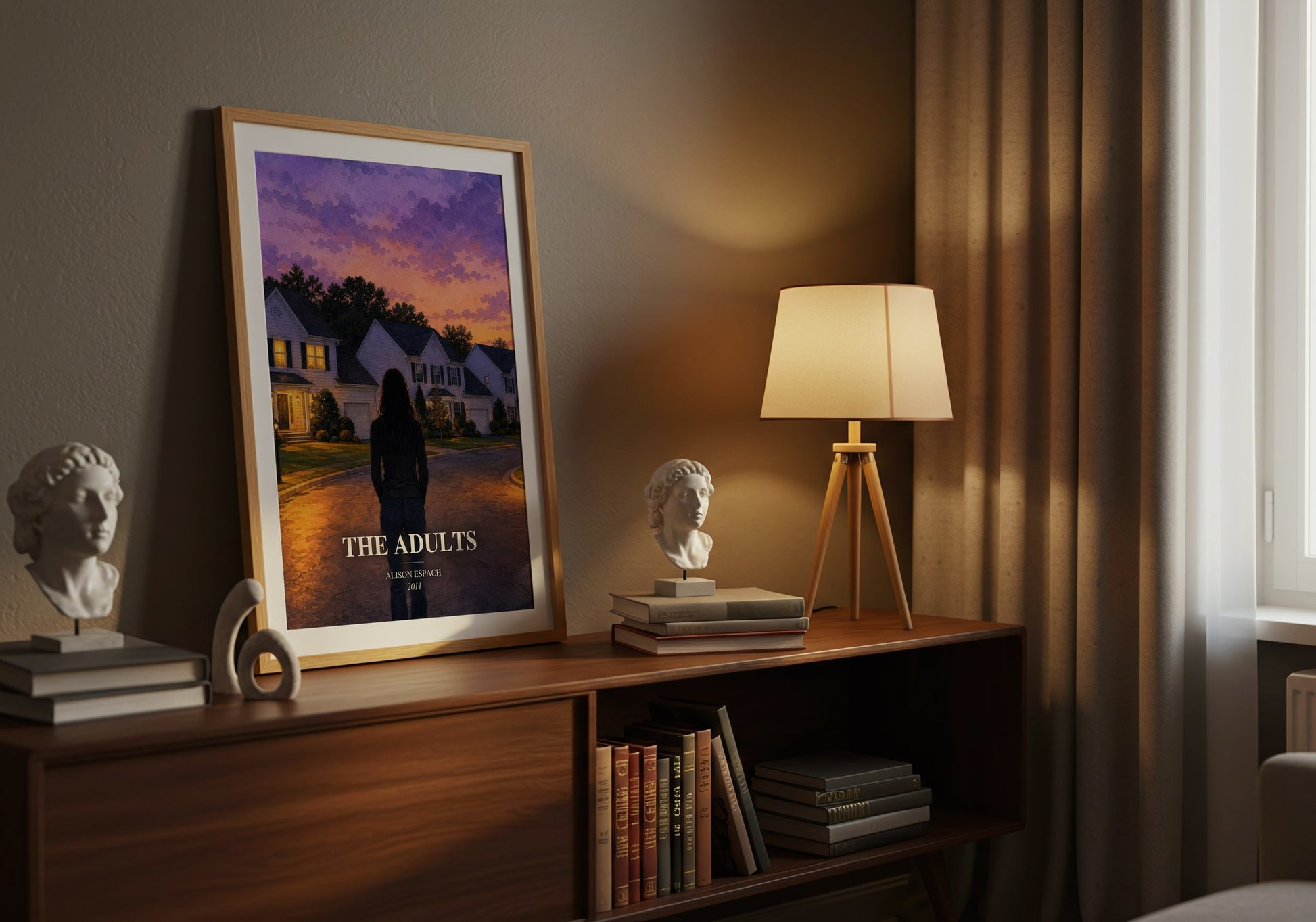 The Adults watercolour print on bookshelf – Alison Espach fan gift
