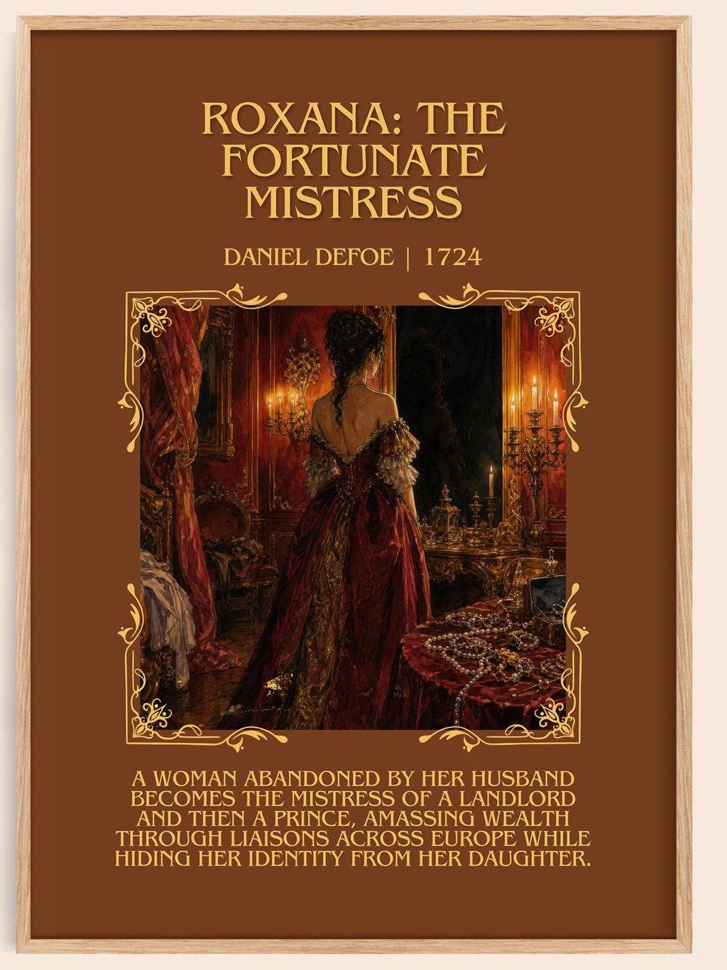 Roxana: The Fortunate Mistress Minimalist Book Poster by Daniel Defoe – book poster