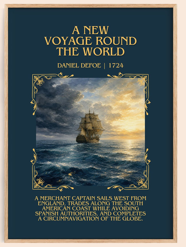 A New Voyage Round The World Minimalist Book Poster by Daniel Defoe