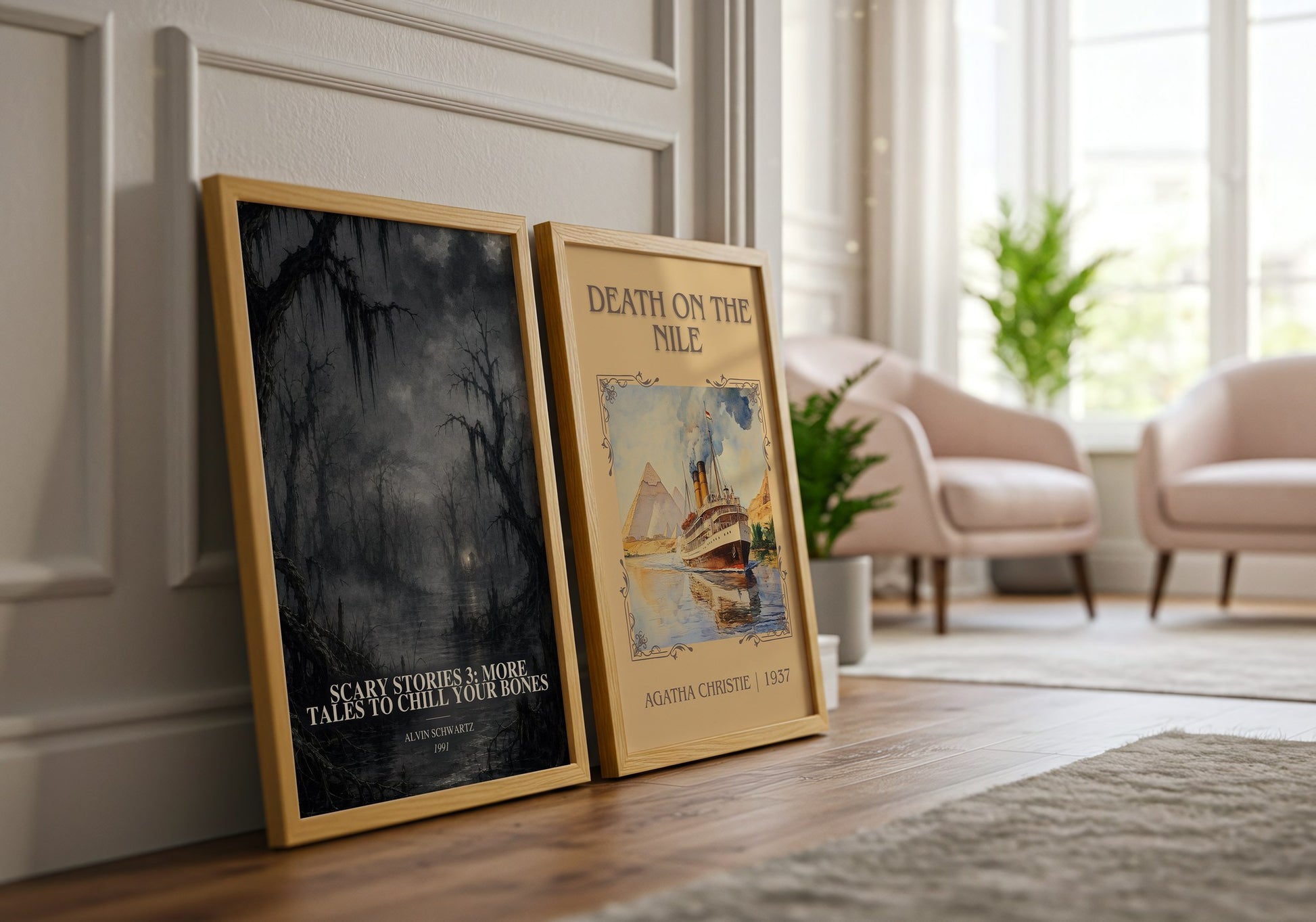 Scary Stories 3: More Tales To Chill Your Bones watercolour print framed by window – literary home decor