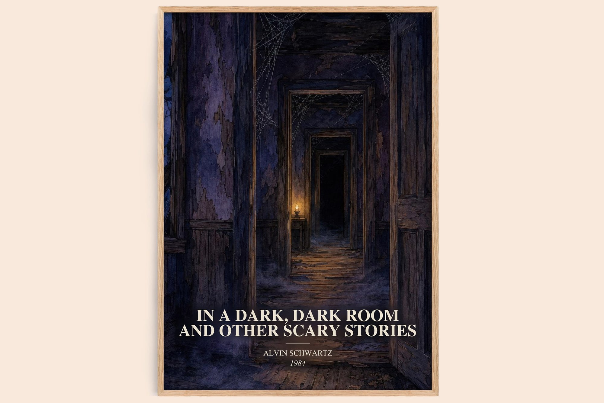 In A Dark, Dark Room And Other Scary Stories watercolour book poster by Alvin Schwartz – framed literary art print