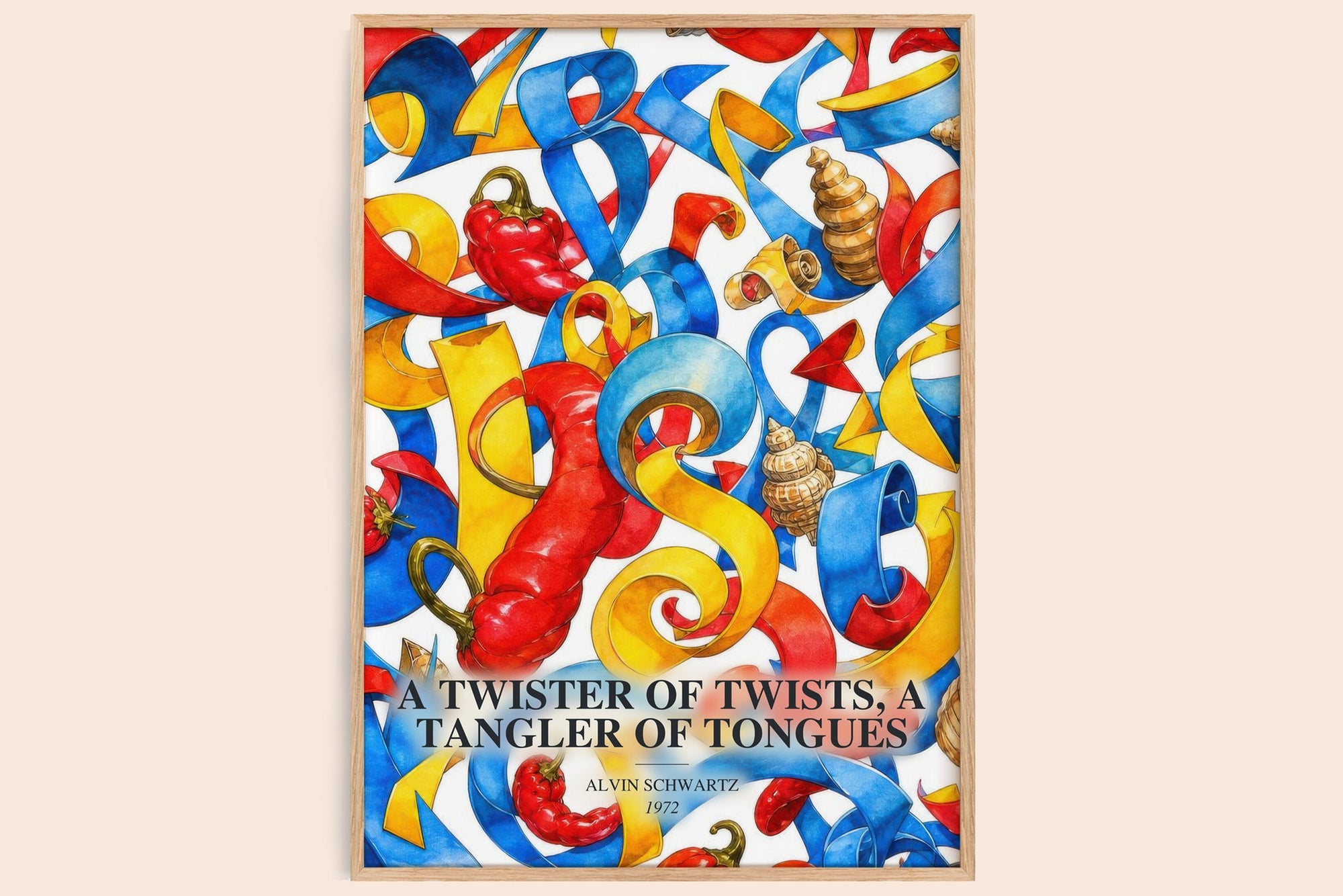 A Twister Of Twists, A Tangler Of Tongues watercolour book poster by Alvin Schwartz – framed literary art print