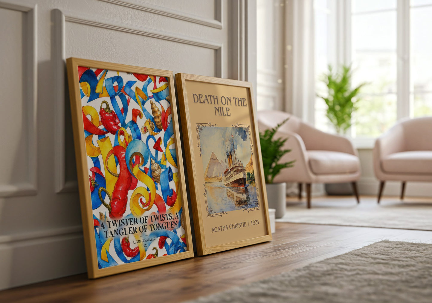 A Twister Of Twists, A Tangler Of Tongues watercolour print framed by window – literary home decor