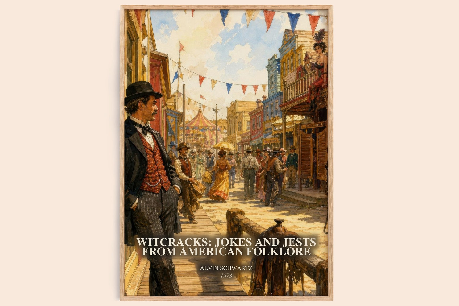 Witcracks: Jokes And Jests From American Folklore watercolour book poster by Alvin Schwartz – framed literary art print