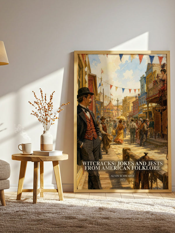 Witcracks: Jokes And Jests From American Folklore watercolour print in frame leaning in hallway – childrens wall art