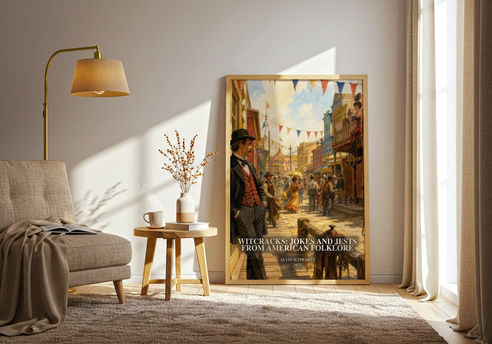 Witcracks: Jokes And Jests From American Folklore watercolour print in frame leaning in hallway – childrens wall art