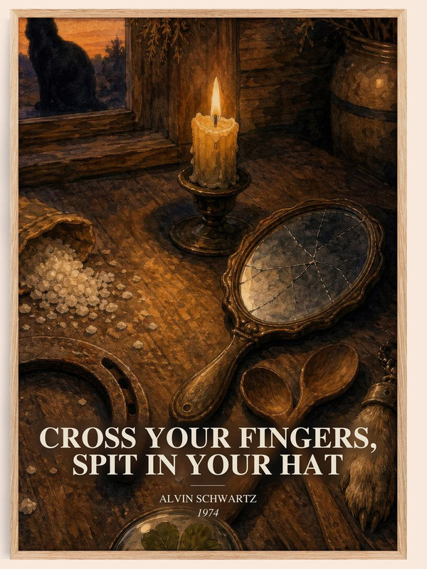 Cross Your Fingers, Spit In Your Hat watercolour book poster by Alvin Schwartz – framed literary art print