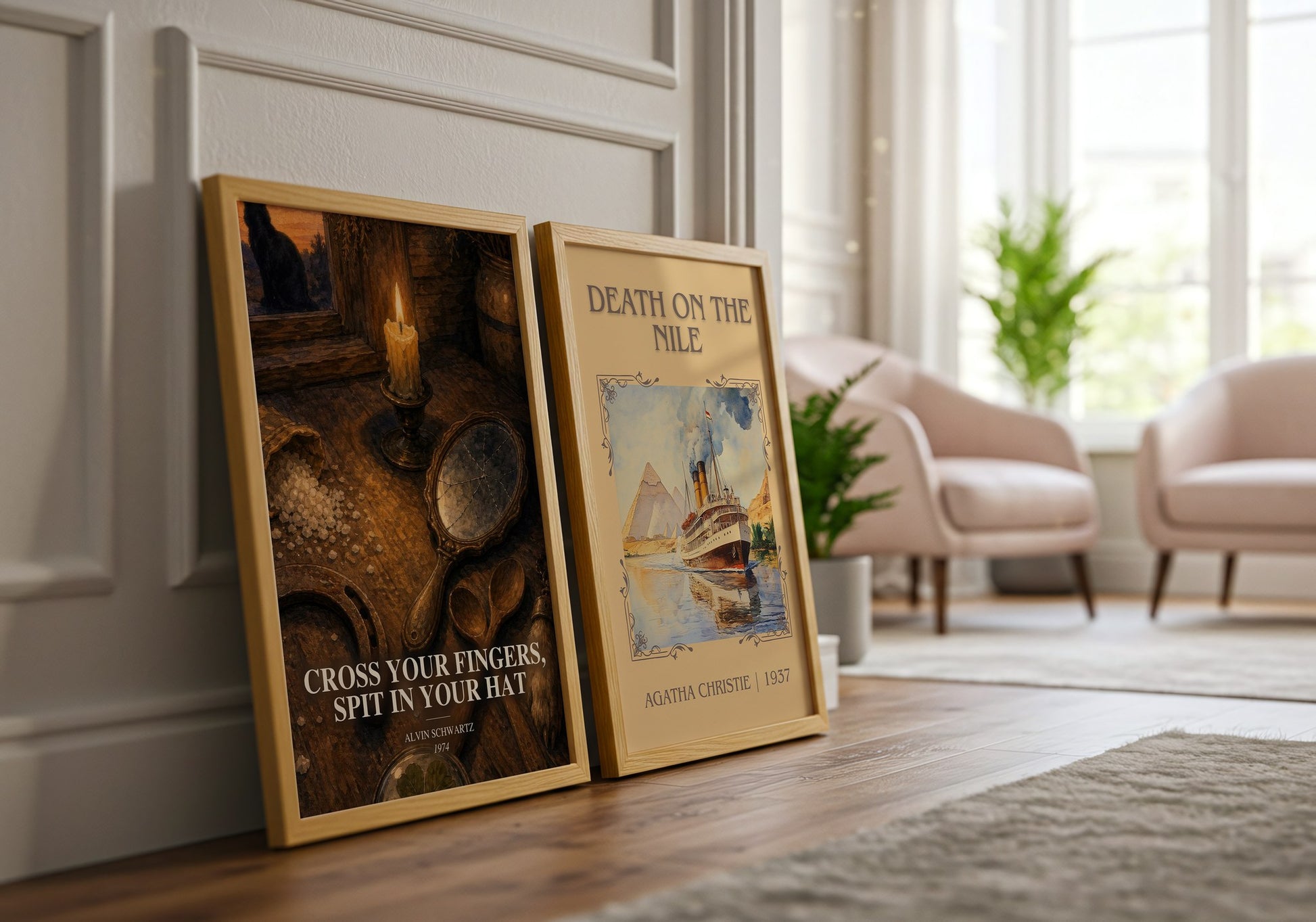 Cross Your Fingers, Spit In Your Hat watercolour print framed by window – literary home decor