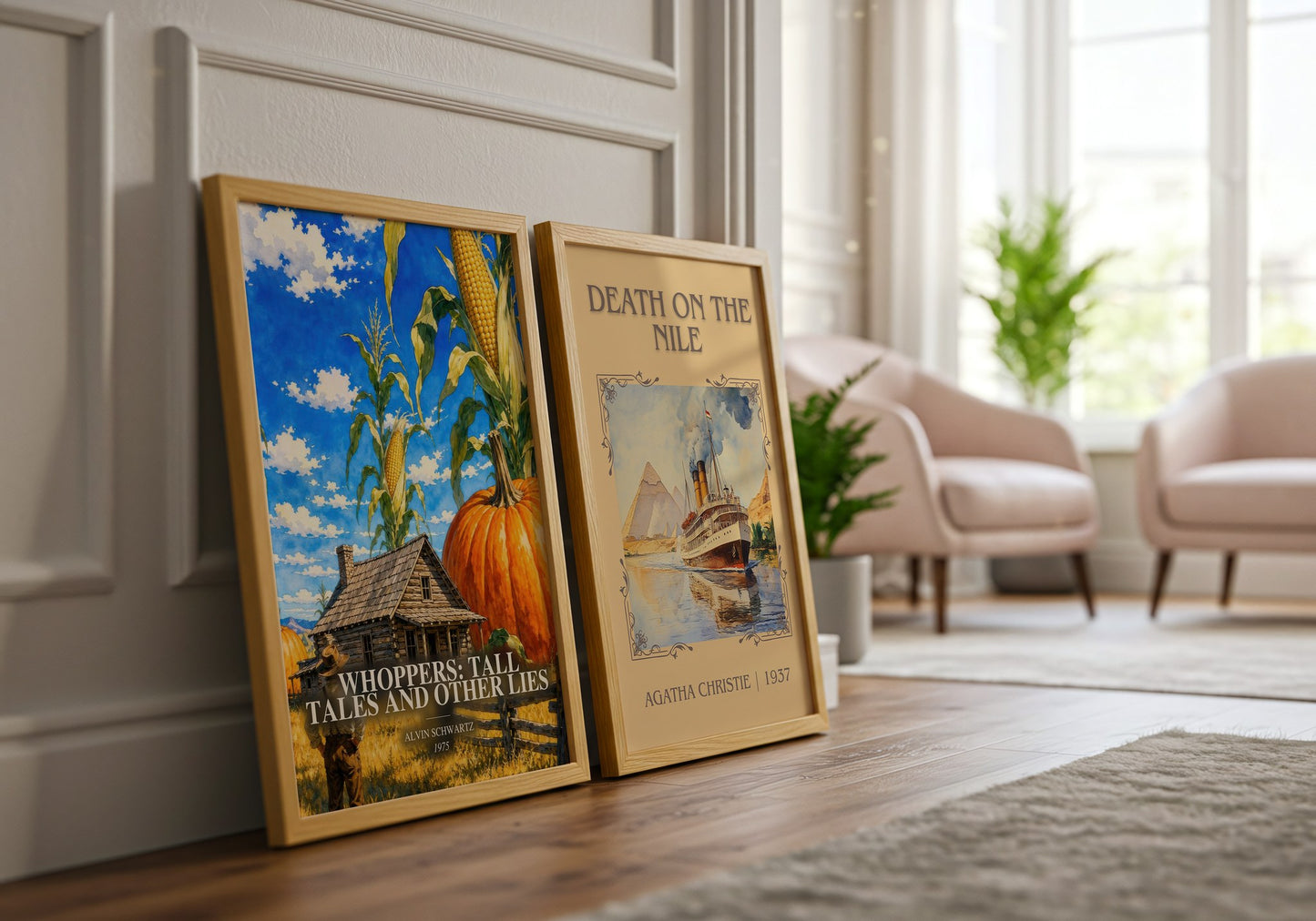 Whoppers: Tall Tales And Other Lies watercolour print framed by window – literary home decor