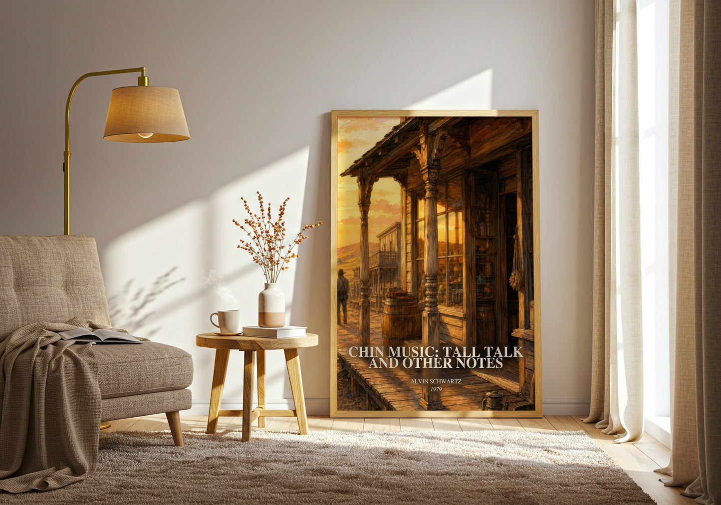 Chin Music: Tall Talk And Other Notes watercolour print in frame leaning in hallway – non fiction wall art