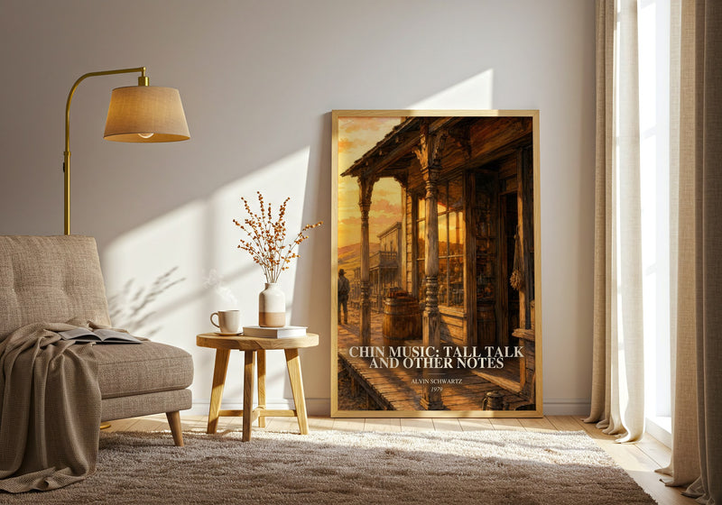 Chin Music: Tall Talk And Other Notes watercolour print in frame leaning in hallway – non fiction wall art