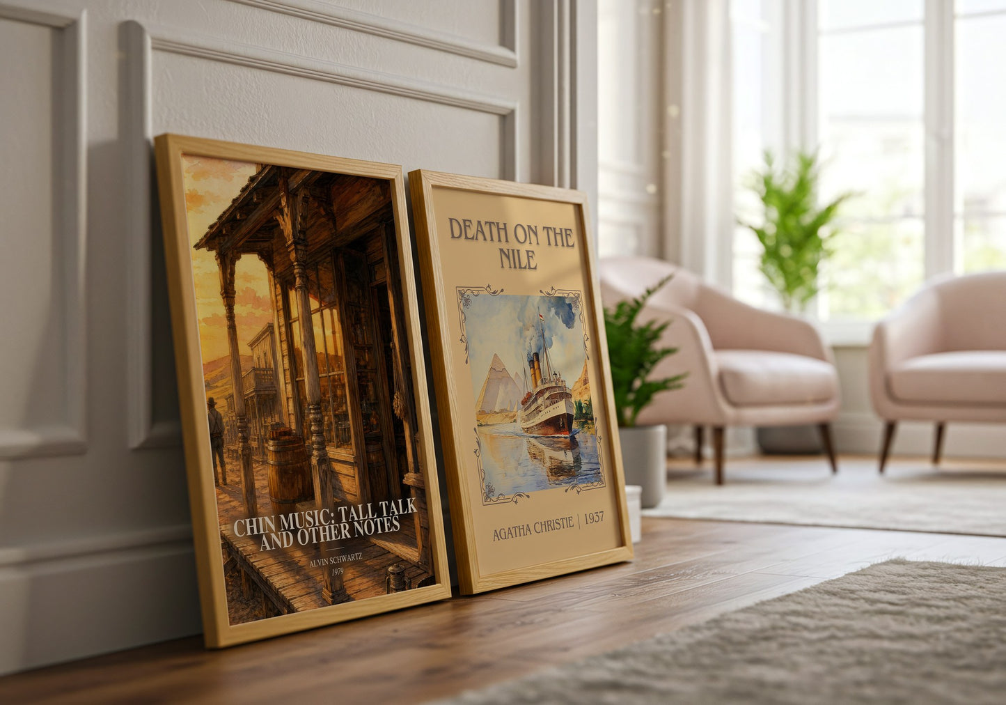 Chin Music: Tall Talk And Other Notes watercolour print framed by window – literary home decor