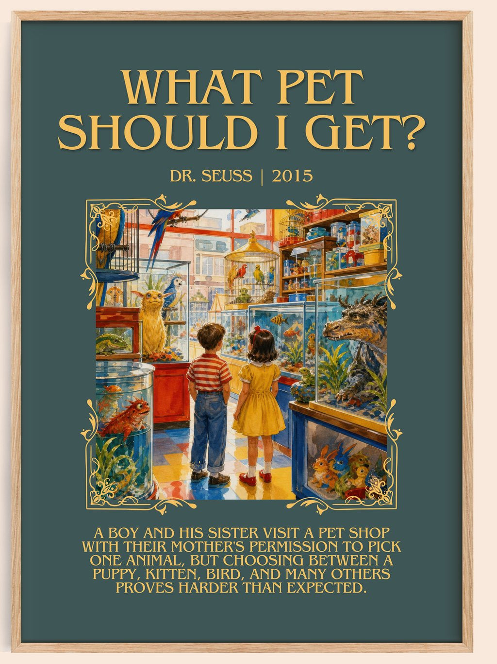 What Pet Should I Get? Minimalist Book Poster by Dr. Seuss – book poster