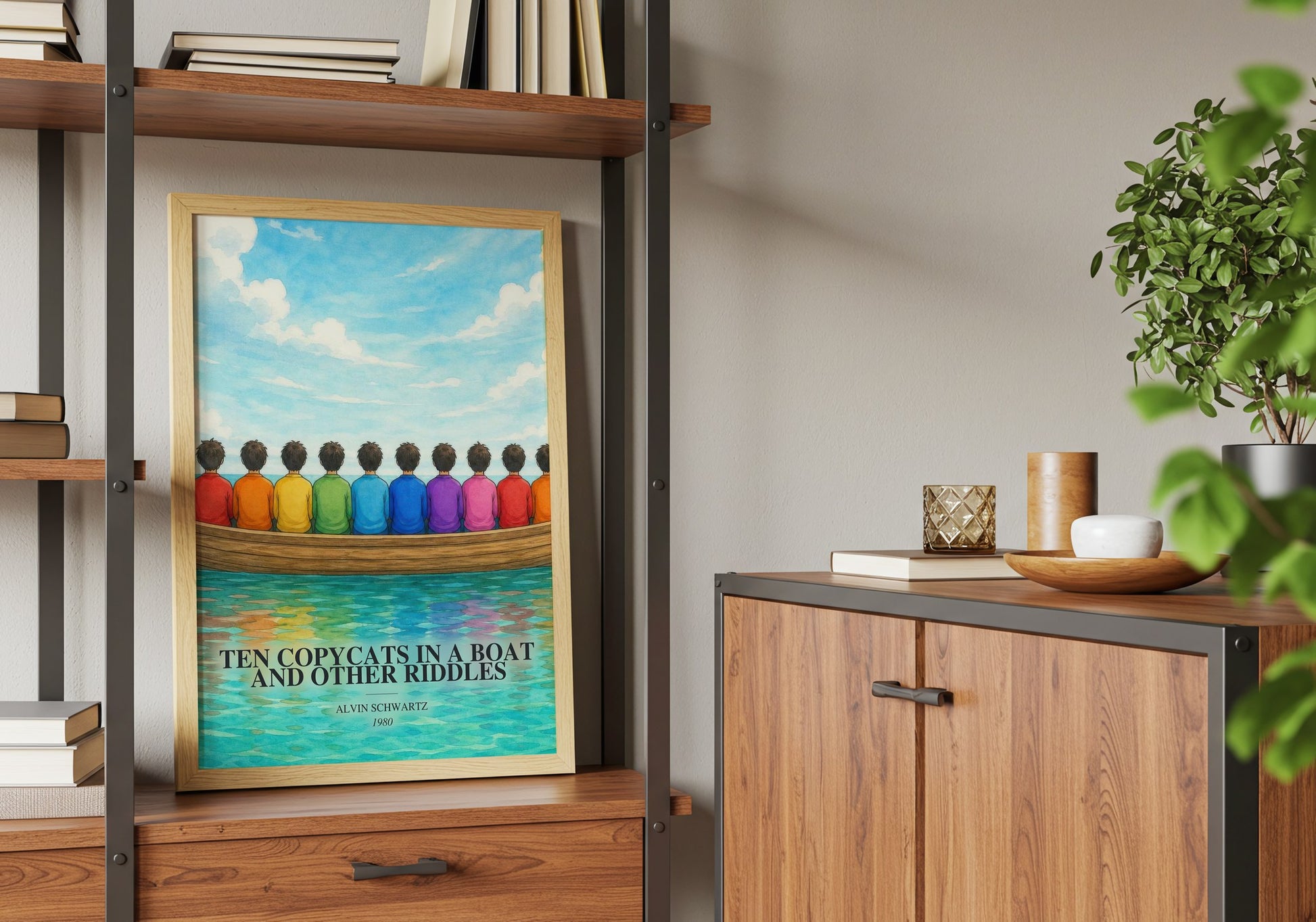 Ten Copycats In A Boat And Other Riddles book watercolour illustration paper finish options – matte satin gloss