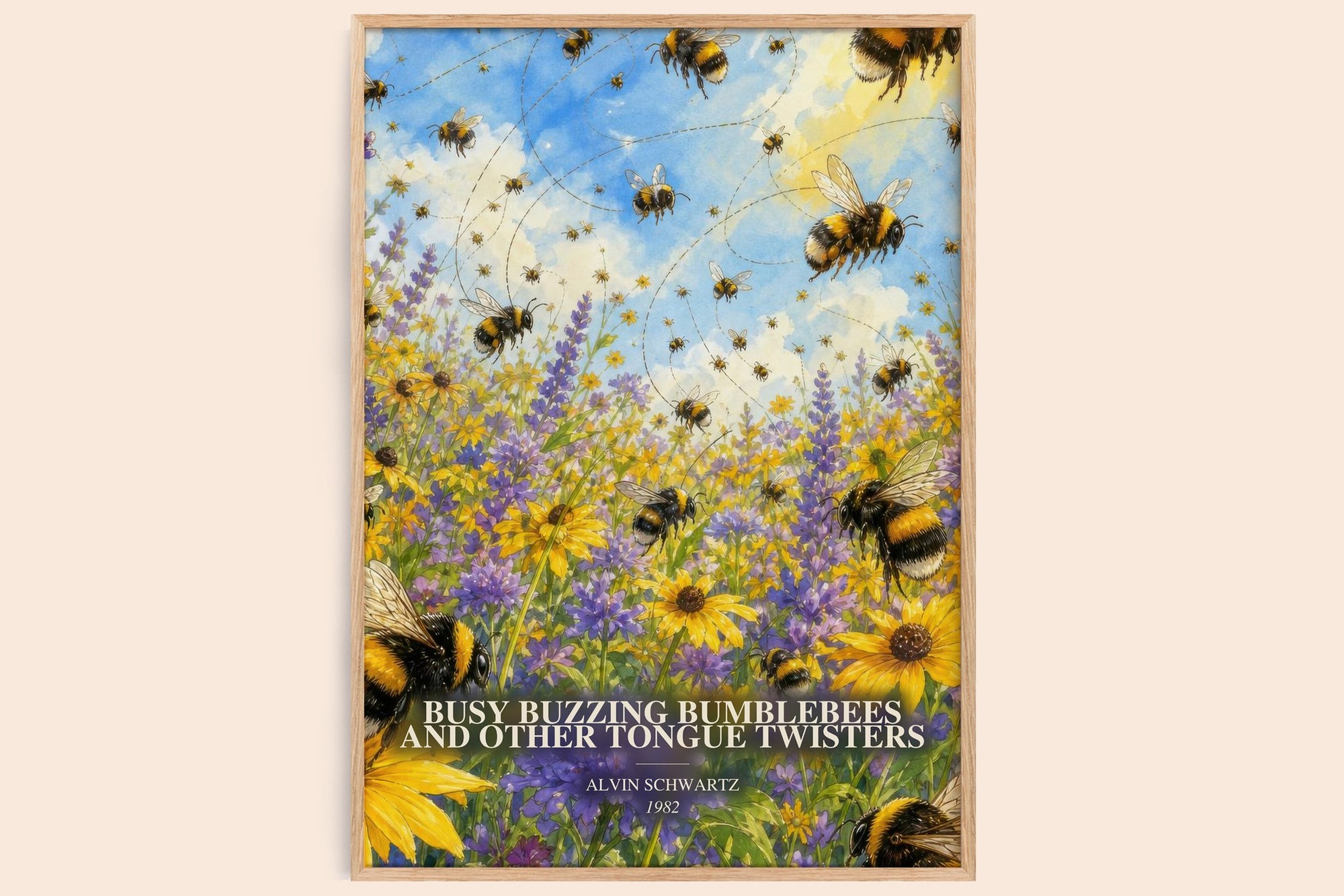 Busy Buzzing Bumblebees And Other Tongue Twisters watercolour book poster by Alvin Schwartz – framed literary art print