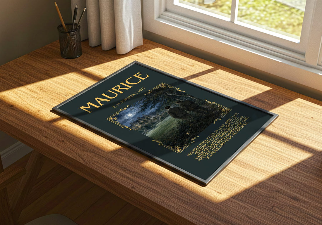 Maurice Minimalist Book Poster by E. M. Forster – print on a sunlit desk