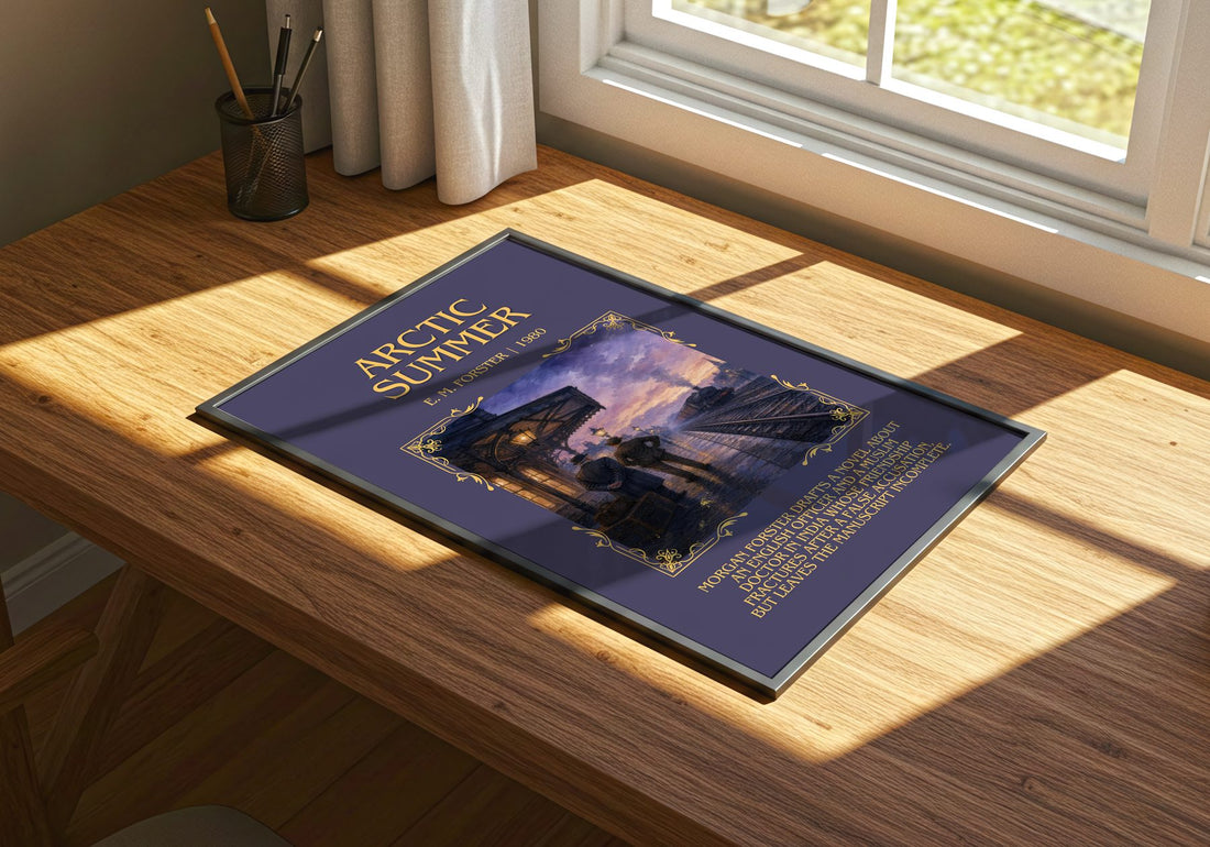 Arctic Summer Minimalist Book Poster by E. M. Forster – print on a sunlit desk