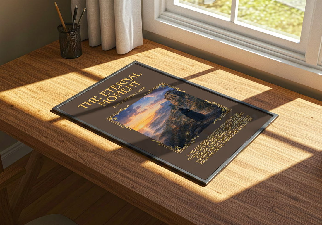 The Eternal Moment Minimalist Book Poster by E. M. Forster – print on a sunlit desk
