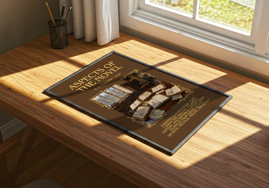 Aspects Of The Novel Minimalist Book Poster by E. M. Forster – print on a sunlit desk