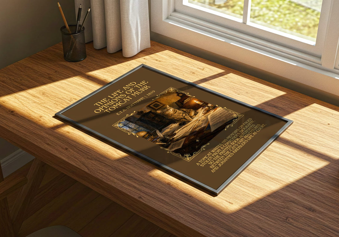 Life And Opinions Of The Tomcat Murr Minimalist Book Poster – print on a sunlit desk