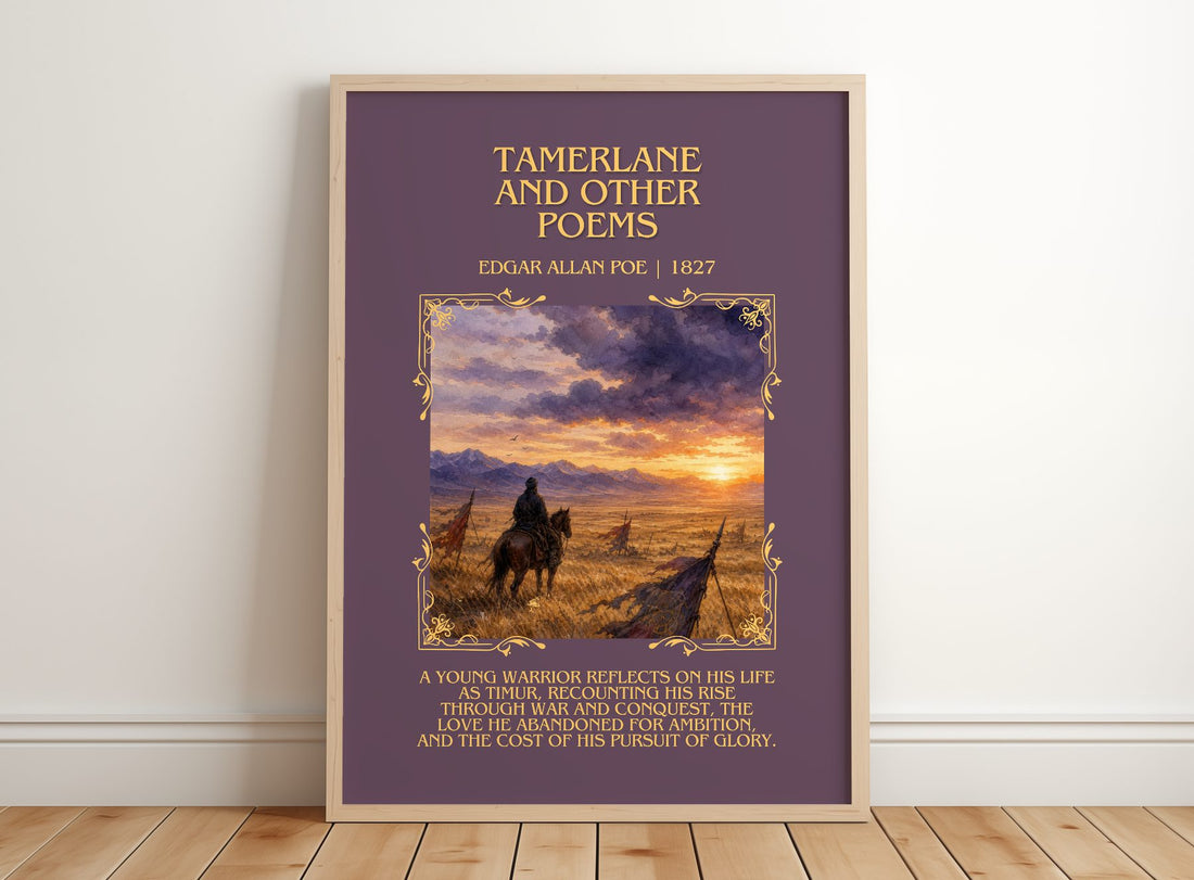 Tamerlane And Other Poems Minimalist Book Poster by Edgar Allan Poe – framed print leaning on a wooden floor