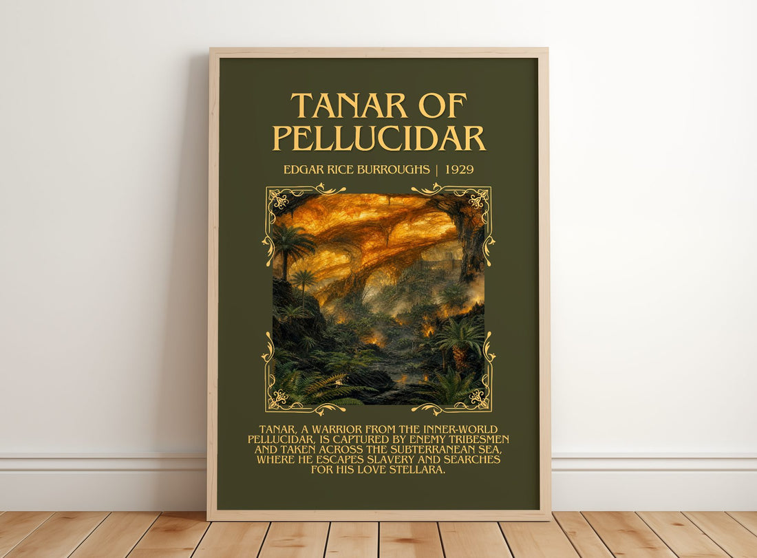 Tanar Of Pellucidar Minimalist Book Poster by Edgar Rice Burroughs – framed print leaning on a wooden floor